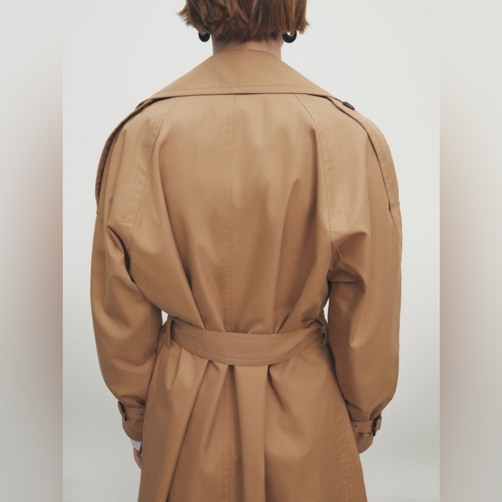 Massimo Dutti trench coat duster casual classic camel tan beige with belt - Picture 4 of 8